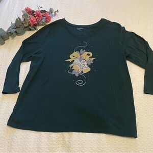 Catherines Dark‎ Green Long Sleeve Top with Bell Design Size1X